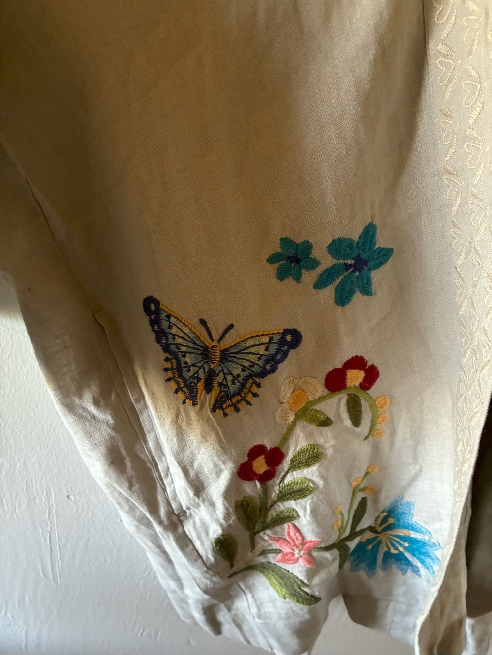 NWT JOHNNY WAS Linen Embroidered Floral & Butterfly Kimono Small Boho Beachy - Picture 4 of 6